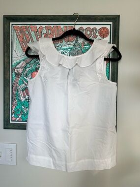 J Crew White Ruffle Collar Sleeveless Cotton Casual Top Blouse Women’s Size 0